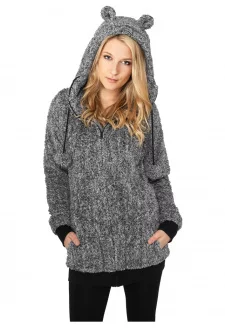 Ladies Melange Teddy Zip Hoody blk/wht