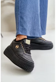Sneakersy Buty Sportowe Damskie Ocieplane Na Masywnej Podeszwie Czarne Ardiela