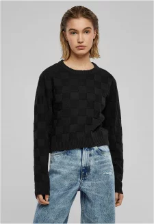 Ladies Check Knit Sweater black