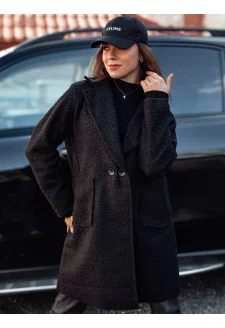 Płaszcz damski oversize BARALITE długi typu baranek czarny Dstreet NY0709