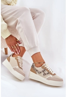 Buty Sportowe Damskie Na Platformie Panterka Khaki Lorori