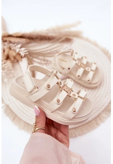 Dziewczęce Sandałki Ze Złotym Detalem Beżowe Lunessa