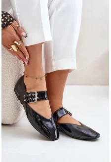 Lakierowane Baleriny Z Paskiem Czarne Azirae