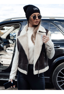 Kamizelka damska zamszowa z kożuszkiem WOOLZIP kawowa Dstreet TY4746