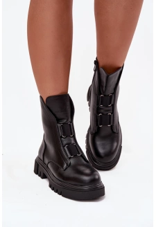 Ocieplane Botki Workery Damskie Na Zamek Eko Skórzane Czarne Mailyra