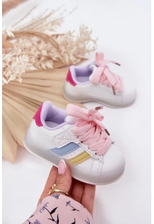 Buty Sportowe Sneakersy Dziecięce Ze Świecącą Podeszwą Biało-Różowe Arielle