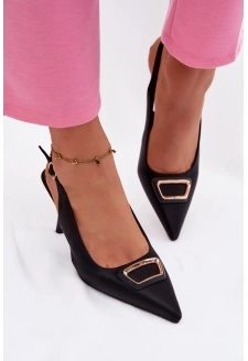 Sandały Szpilki Damskie Z Ozdobną Czarne Palerine