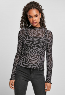 Ladies AOP Mesh Turtleneck Longsleeve asphalt/black