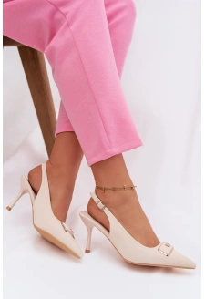 Sandały Szpilki Damskie Z Ozdobnym Detalem Jasnobeżowe Lurella