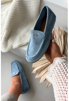 Mokasyny Damskie Z Małym Złotym Detalem Niebieskie Sarivelle