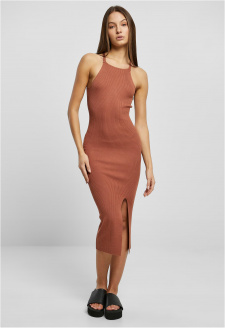 Ladies Midi Rib Knit Crossed Back Dress terracotta