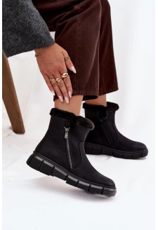 Śniegowce Damskie Na Platformie Z Futerkiem Czarne  Briselle