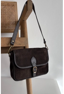 Skórzana Zamszowa Torebka Listonoszka Czekoladowa Norla