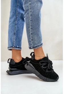Zamszowe Sneakersy Damskie Na Platformie Z Grubym Sznurowaniem Artiker 54C1464 Czarne