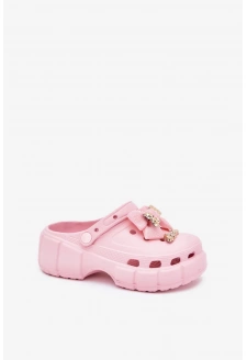 Klapki Dziecięce Dziewczęce Piankowe Z Kokardką I Ozdobami Różowe Selvana