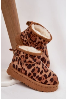 Śniegowce Dziecięce Młodzieżowe Ocieplane Futerkiem Panterka Brązowe Mireya