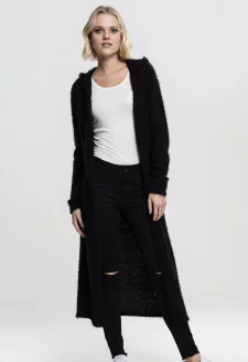 Ladies Hooded Feather Cardigan black