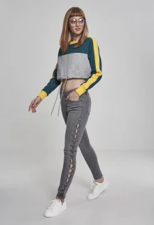 Ladies Cropped 3-Tone Stripe Crew grey/jasper/chromeyellow