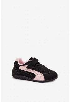Buty Sportowe Dziecięce Z Rzepem Czarno-Różowe Perrin