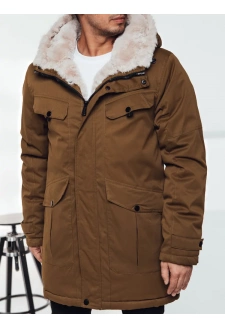 Kurtka zimowa męska parka z kapturem ciemnobeżowa Dstreet TX4970