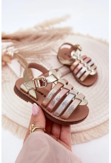 Sandałki Dziecięce Dziewczęce Z Eko Skóry Złote Mariana