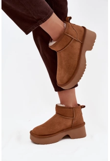 Śniegowce Damskie Z Naturalnego Zamszu Ocieplane Futerkiem Camel Milora