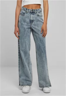 Ladies Wide Leg Slit Denim tinted lightblue washed