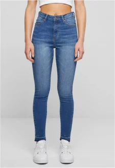 Ladies Skinny High Waist Open Hem Jeans blue washed