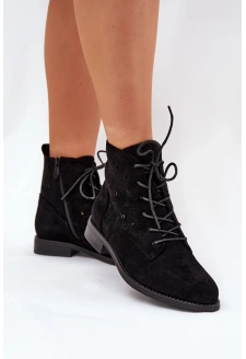 Sznurowane Botki Z Ażurowym Wzorem S.Barski HY51-136 Czarne