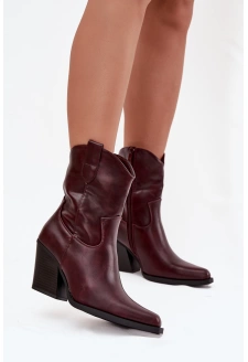 Botki Kowbojki Damskie Eko Skórzane Na Słupku Bordowe Morelia