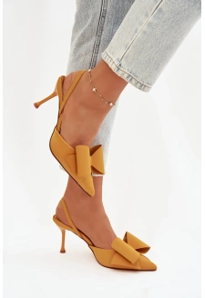 Szpilki Z Odkrytymi Piętami I Kokardką Żółte Eklevia