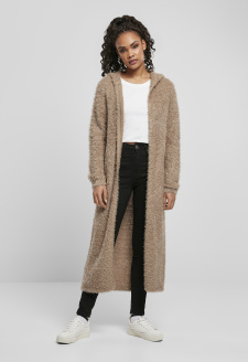 Ladies Hooded Feather Cardigan softtaupe