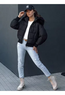 Kurtka zimowa damska pikowana z futerkiem COLDPACK czarny Dstreet TY4430