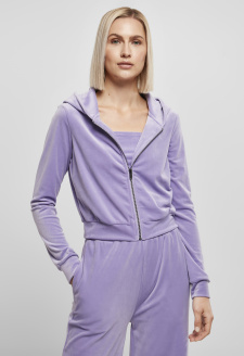Ladies Short Velvet Zip Hoody lavender