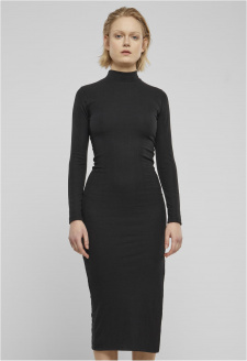 Ladies Rib Longlseeve Mockneck Dress black