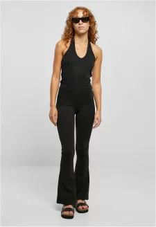 Ladies Stretch Interlock Neckholder Jumpsuit black
