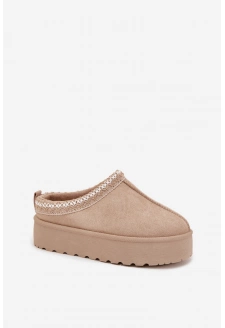 Śniegowce Dziecięce Młodzieżowe Z Haftem Na Platformie Beżowe Jolisse