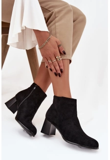 Botki Damskie Na Słupku Eko Zamszowe Czarne Marilou