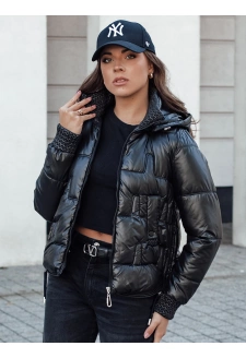 Kurtka zimowa damska FASHWARM krótka pikowana z kapturem czarna Dstreet TY4640