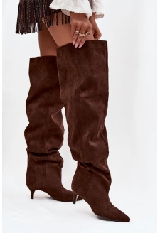 Wsuwane Kozaki Damskie Na Szpilce Czekoladowe Ysolienne