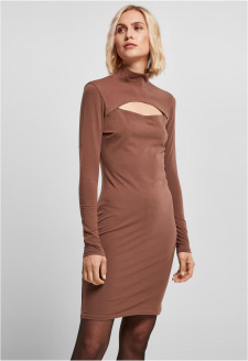 Ladies Stretch Jersey Cut-Out Turtleneck Dress bark