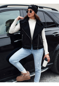 Kamizelka damska zamszowa z kożuszkiem WOOLZIP czarna Dstreet TY4742