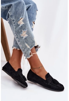 Mokasyny Damskie Płaskie Z Frędzlami Czarne Marilisse