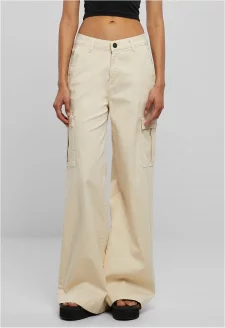 Ladies High Waist Wide Leg Twill Cargo Pants whitesand