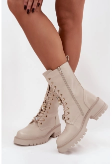 Botki Workery Damskie Z Przypinkami Miś Serce Beżowe Iravine