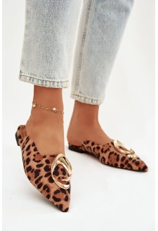 Klapki Damskie Mule Z Ozdobnym Złotym Detalem Panterka Galvella