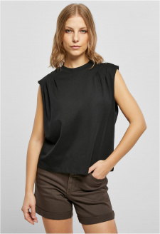 Ladies Organic Heavy Pleated Shoulder Top black