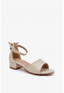 Połyskujące Sandałki Dziewczęce Na Niskim Obcasie Złote Ainare