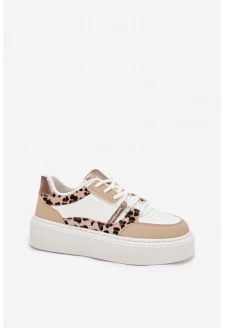 Damskie Sneakersy Na Platformie Big Star SS274357 Panterka Biało-Beżowe
