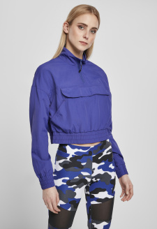 Ladies Cropped Crinkle Nylon Pull Over Jacket bluepurple